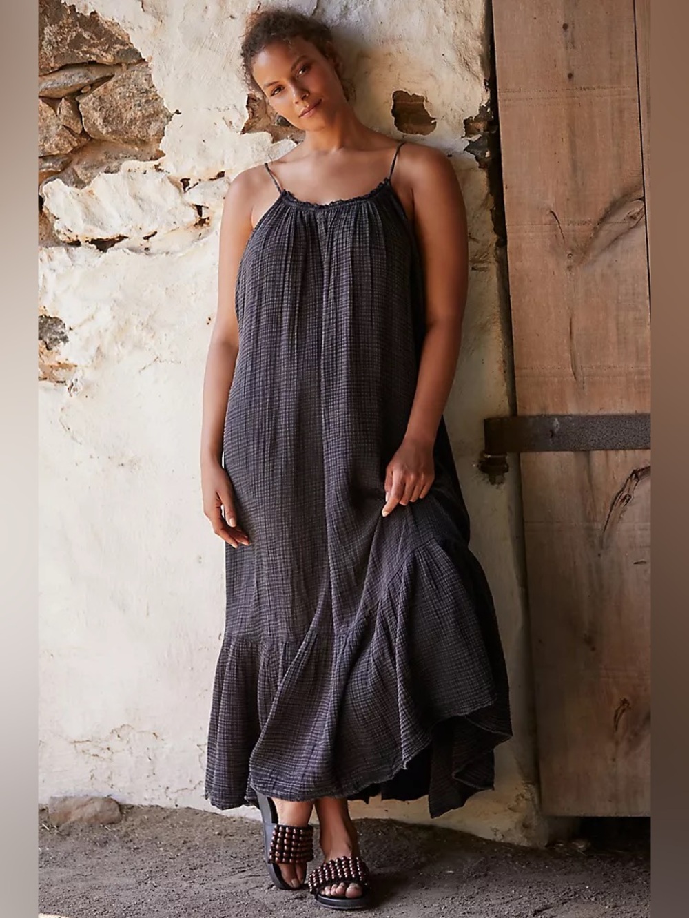 Anthropologie Malika Gauze Maxi Dress in washed black size small open back - Picture 3 of 15